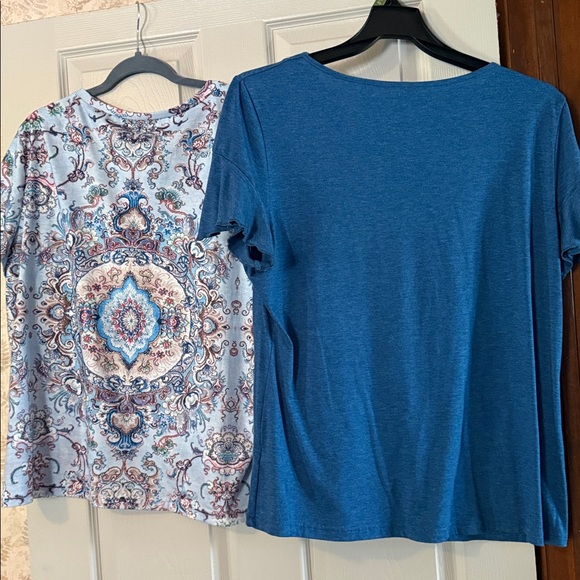 Women’s Blue Notch-Neck Short Sleeve Tee - Casual Essential - Picture 4 of 4